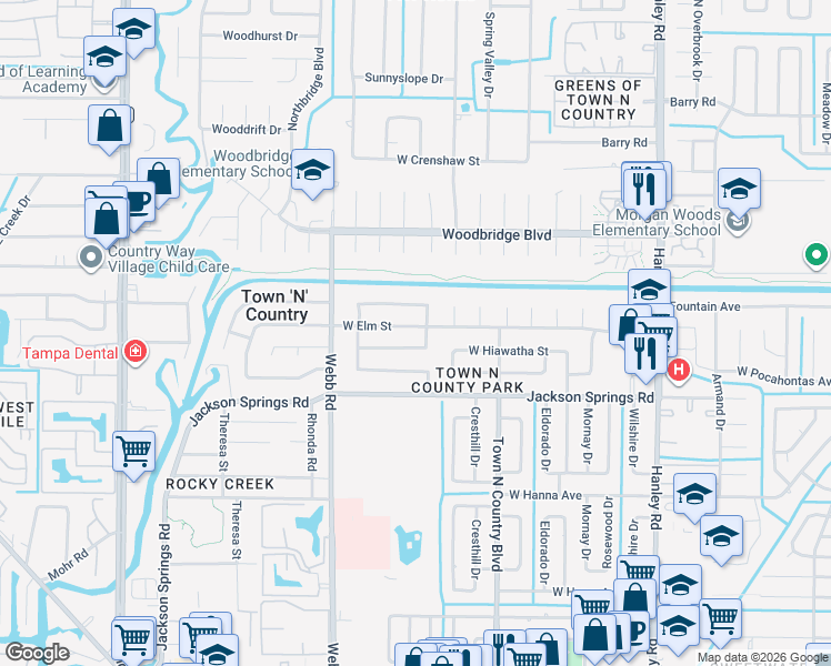 map of restaurants, bars, coffee shops, grocery stores, and more near 8006 West Elm Street in Tampa