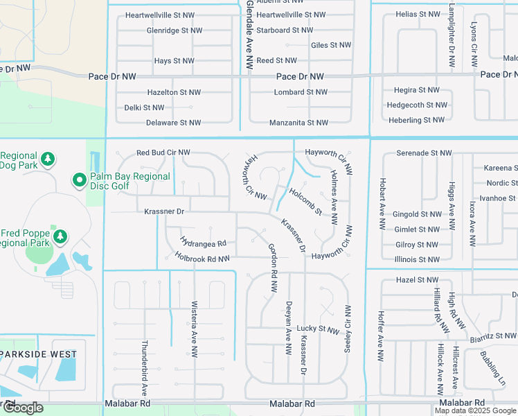 map of restaurants, bars, coffee shops, grocery stores, and more near 411 Krassner Drive in Palm Bay