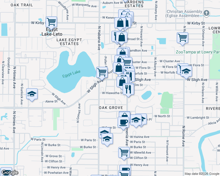 map of restaurants, bars, coffee shops, grocery stores, and more near 2708 West Elm Street in Tampa