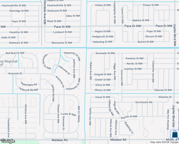 map of restaurants, bars, coffee shops, grocery stores, and more near 508 Hobart Avenue Northwest in Palm Bay