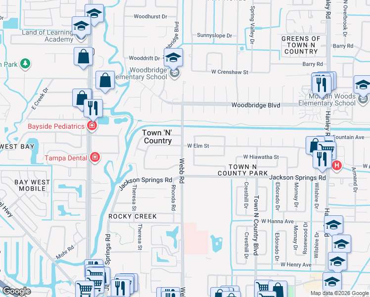 map of restaurants, bars, coffee shops, grocery stores, and more near 6709 Webb Road in Tampa