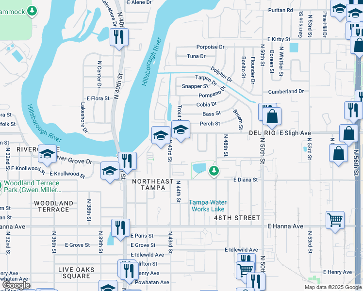 map of restaurants, bars, coffee shops, grocery stores, and more near 4405 East Sligh Avenue in Tampa