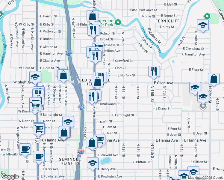 map of restaurants, bars, coffee shops, grocery stores, and more near 6809 North 10th Street in Tampa