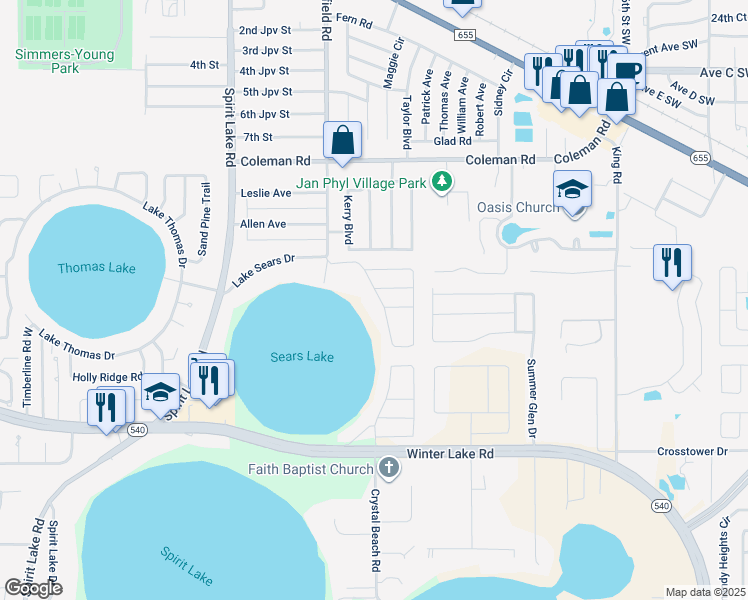 map of restaurants, bars, coffee shops, grocery stores, and more near 714 Sunset Cove Drive in Winter Haven