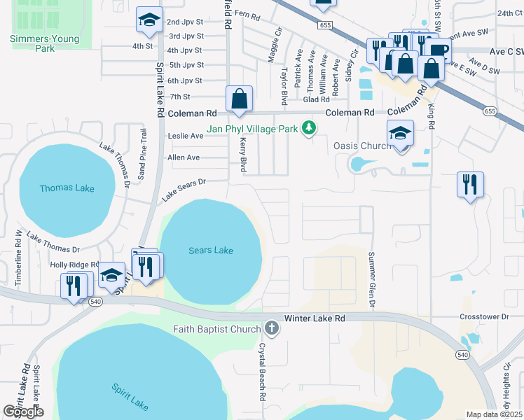 map of restaurants, bars, coffee shops, grocery stores, and more near 714 Sunset Cove Drive in Winter Haven
