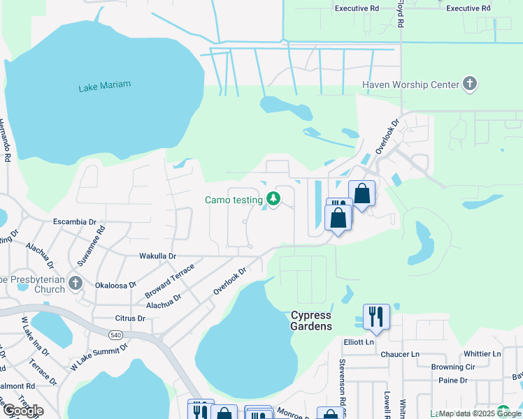 map of restaurants, bars, coffee shops, grocery stores, and more near 724 Santa Maria Drive in Winter Haven