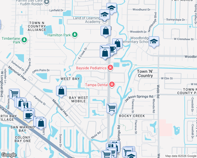 map of restaurants, bars, coffee shops, grocery stores, and more near 8812 Brennan Circle in Town 'n' Country
