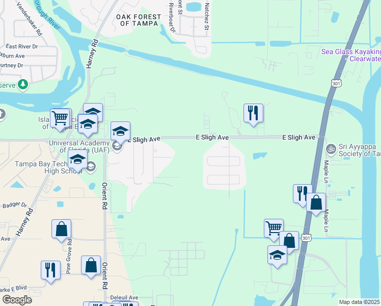 map of restaurants, bars, coffee shops, grocery stores, and more near 7819 East Elm Street in Tampa