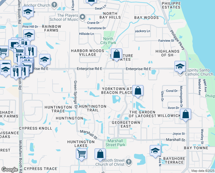 map of restaurants, bars, coffee shops, grocery stores, and more near 647 Yorkshire in Safety Harbor