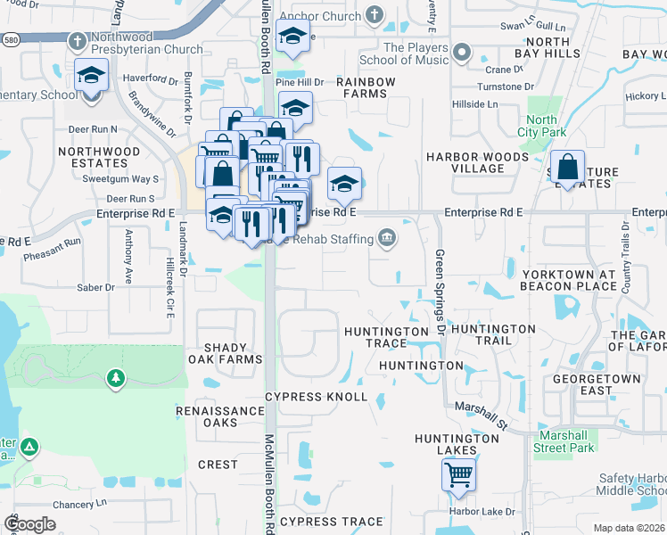 map of restaurants, bars, coffee shops, grocery stores, and more near 8 Octavia Way in Safety Harbor