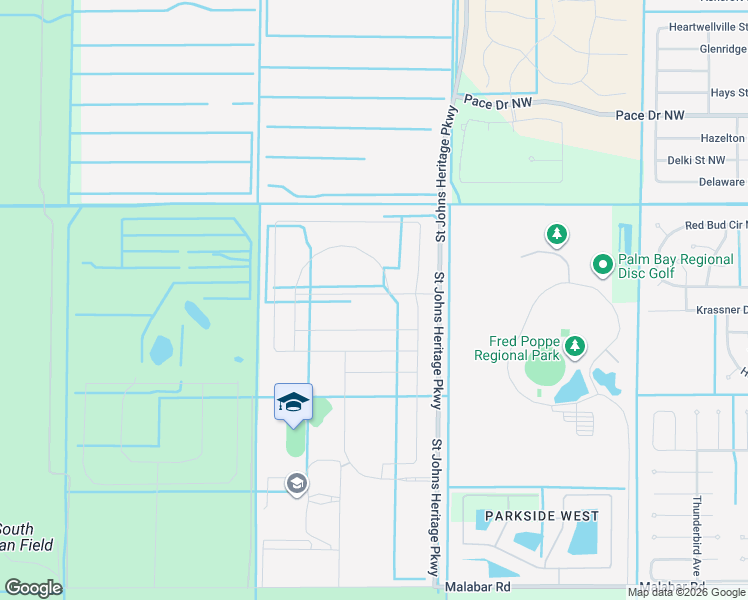 map of restaurants, bars, coffee shops, grocery stores, and more near Saint Johns Heritage Parkway in Palm Bay