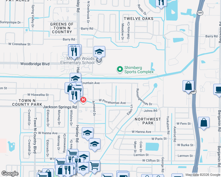 map of restaurants, bars, coffee shops, grocery stores, and more near 6816 Dover Court in Tampa