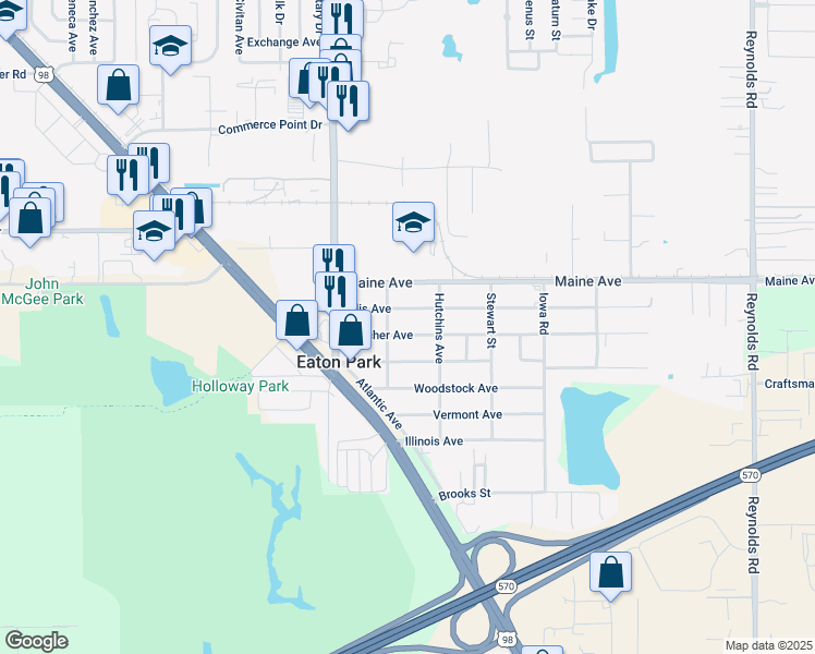 map of restaurants, bars, coffee shops, grocery stores, and more near 2727 Fletcher Avenue in Eaton Park