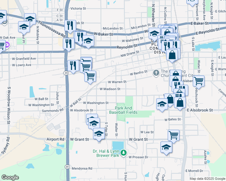 map of restaurants, bars, coffee shops, grocery stores, and more near 905 West Madison Street in Plant City