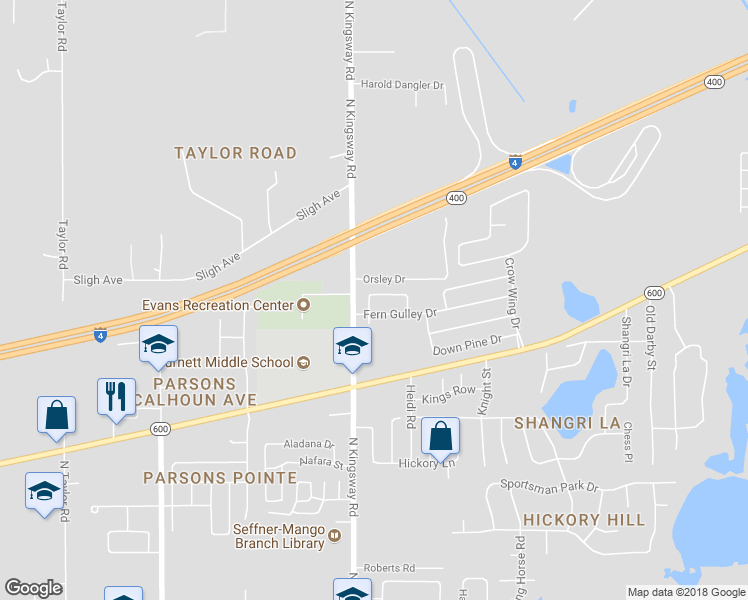 map of restaurants, bars, coffee shops, grocery stores, and more near 1109 Fennel Green Drive in Seffner