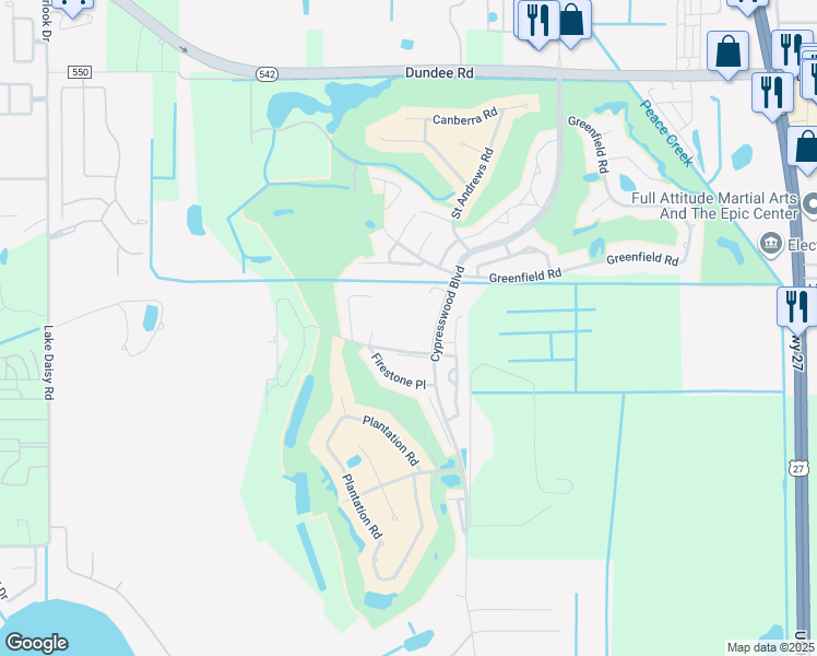 map of restaurants, bars, coffee shops, grocery stores, and more near 1407 Eagle Pond Drive in Winter Haven