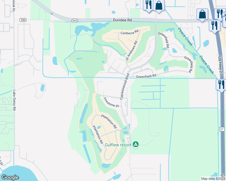 map of restaurants, bars, coffee shops, grocery stores, and more near 1407 Eagle Pond Drive in Winter Haven