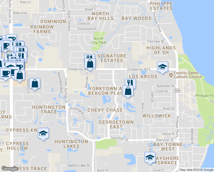 map of restaurants, bars, coffee shops, grocery stores, and more near 600 Fairmont Avenue in Safety Harbor