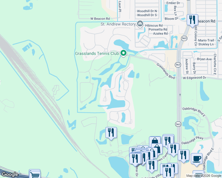 map of restaurants, bars, coffee shops, grocery stores, and more near 3032 Shoal Creek Village Drive in Lakeland