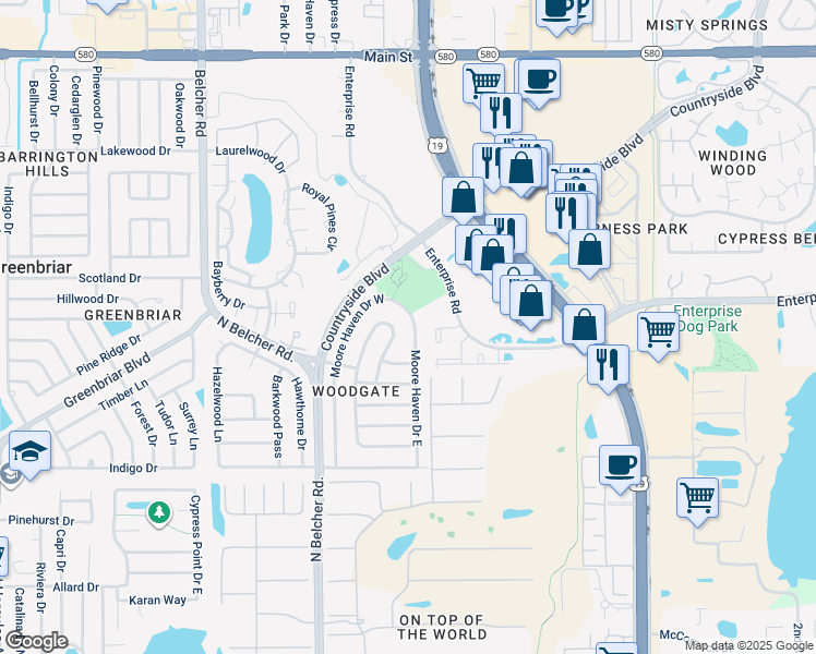map of restaurants, bars, coffee shops, grocery stores, and more near 2450 Moore Haven Drive East in Clearwater