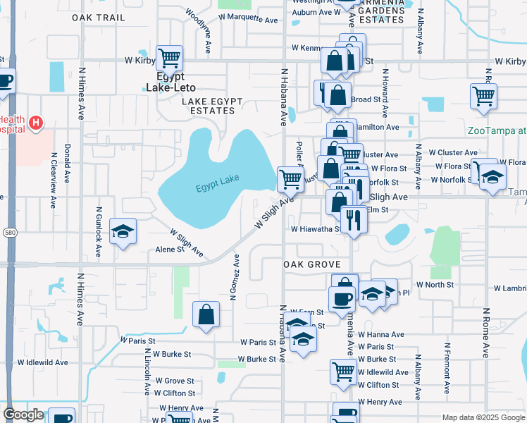 map of restaurants, bars, coffee shops, grocery stores, and more near 4 West Sligh Avenue in Tampa
