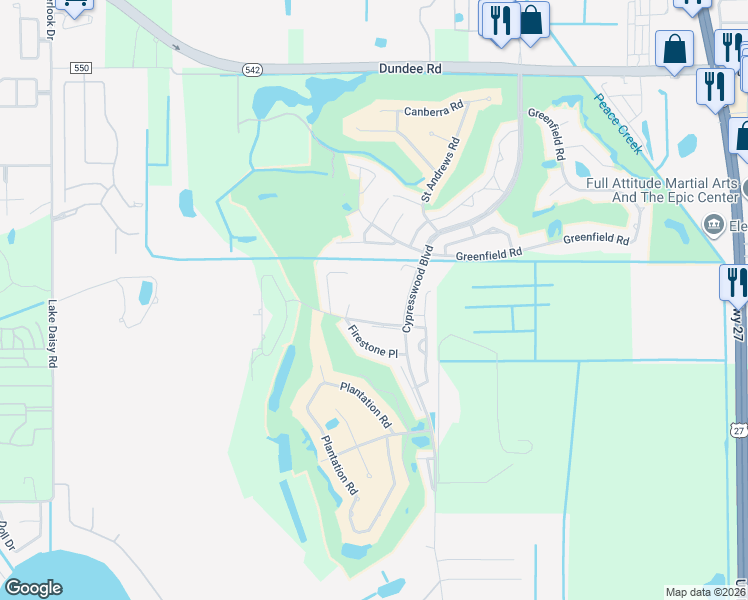 map of restaurants, bars, coffee shops, grocery stores, and more near 1407 Eagle Pond Drive in Winter Haven