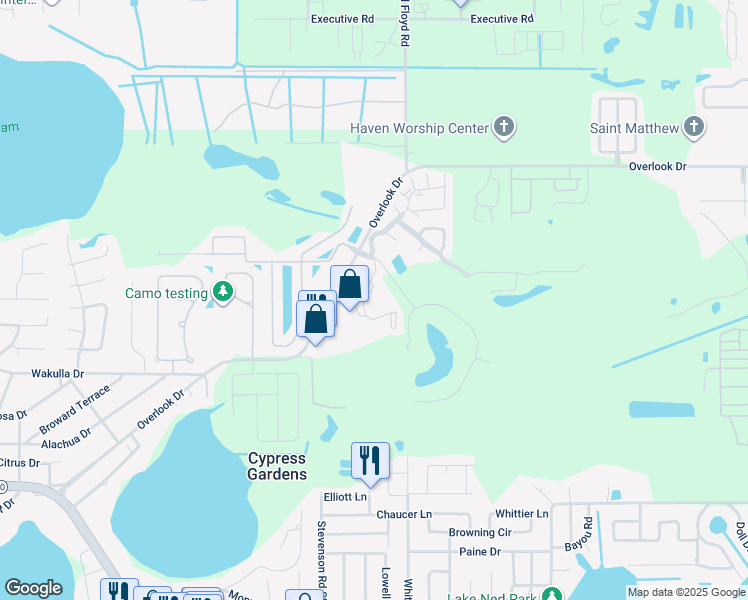 map of restaurants, bars, coffee shops, grocery stores, and more near 800 Martinique Drive in Winter Haven
