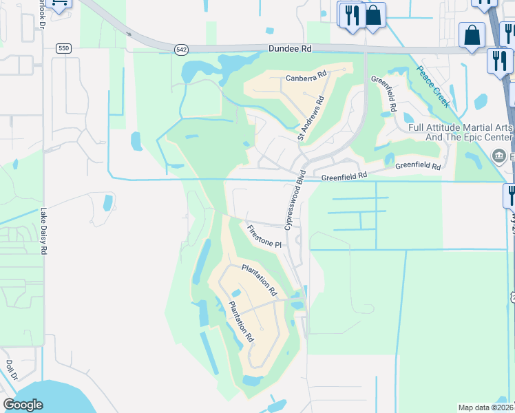 map of restaurants, bars, coffee shops, grocery stores, and more near 1708 Eagle Pond Drive in Winter Haven