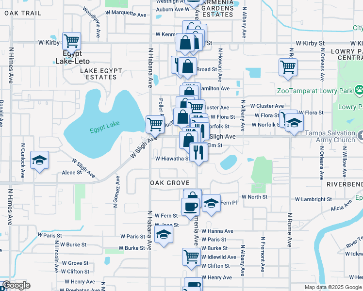 map of restaurants, bars, coffee shops, grocery stores, and more near 6804 North Armenia Avenue in Tampa