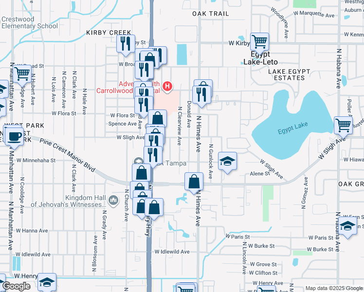 map of restaurants, bars, coffee shops, grocery stores, and more near 6809 North Sterling Avenue in Tampa