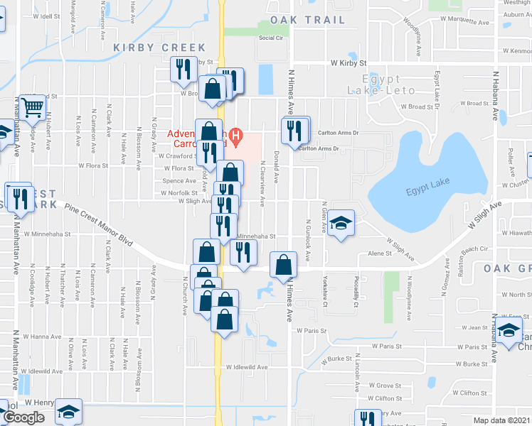 map of restaurants, bars, coffee shops, grocery stores, and more near 6809 North Sterling Avenue in Tampa