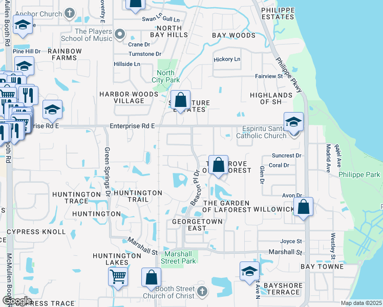 map of restaurants, bars, coffee shops, grocery stores, and more near 600 Fairmont Avenue in Safety Harbor