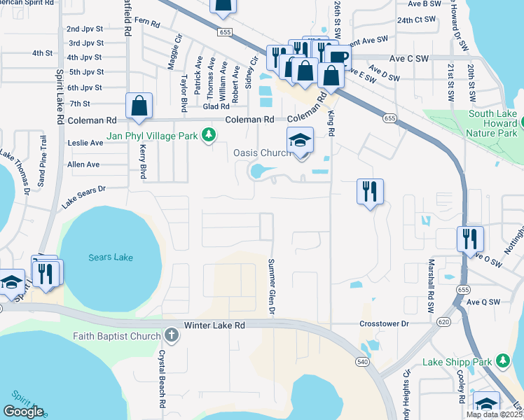 map of restaurants, bars, coffee shops, grocery stores, and more near 914 Summer Glen Drive in Winter Haven