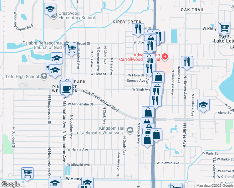 map of restaurants, bars, coffee shops, grocery stores, and more near 6807 North Hale Avenue in Tampa