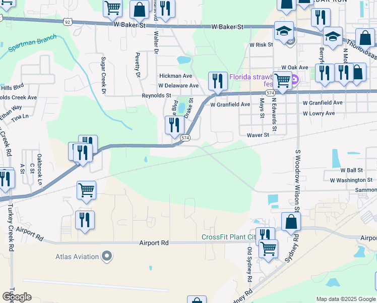 map of restaurants, bars, coffee shops, grocery stores, and more near 3109 Sammonds Road in Plant City