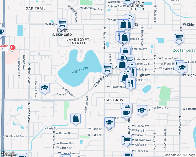 map of restaurants, bars, coffee shops, grocery stores, and more near 6904 Ralston Place in Tampa
