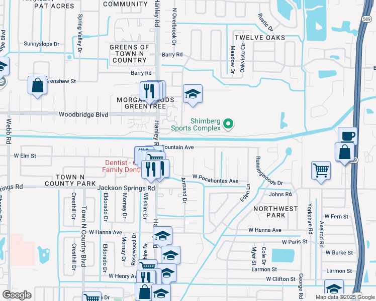 map of restaurants, bars, coffee shops, grocery stores, and more near 7023 Fountain Avenue in Tampa