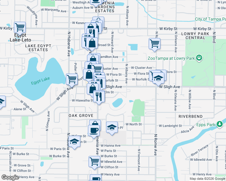 map of restaurants, bars, coffee shops, grocery stores, and more near 6901 North Howard Avenue in Tampa