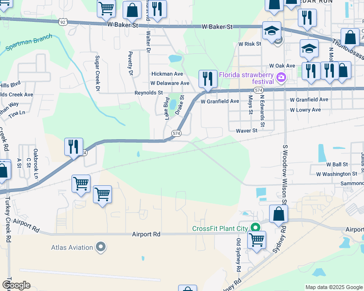 map of restaurants, bars, coffee shops, grocery stores, and more near 3109 Sammonds Road in Plant City