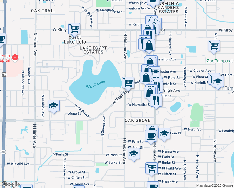 map of restaurants, bars, coffee shops, grocery stores, and more near 6924 Ralston Place Drive in Tampa