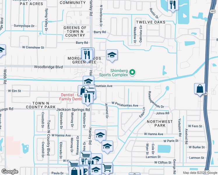 map of restaurants, bars, coffee shops, grocery stores, and more near 7023 Fountain Avenue in Tampa
