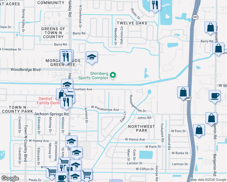 map of restaurants, bars, coffee shops, grocery stores, and more near 6827 Fountain Avenue in Tampa