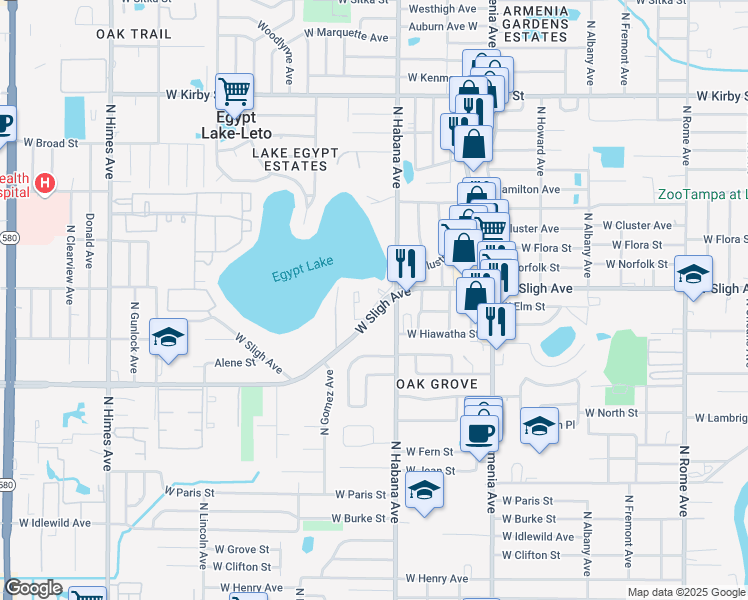 map of restaurants, bars, coffee shops, grocery stores, and more near 6924 Ralston Place Drive in Tampa