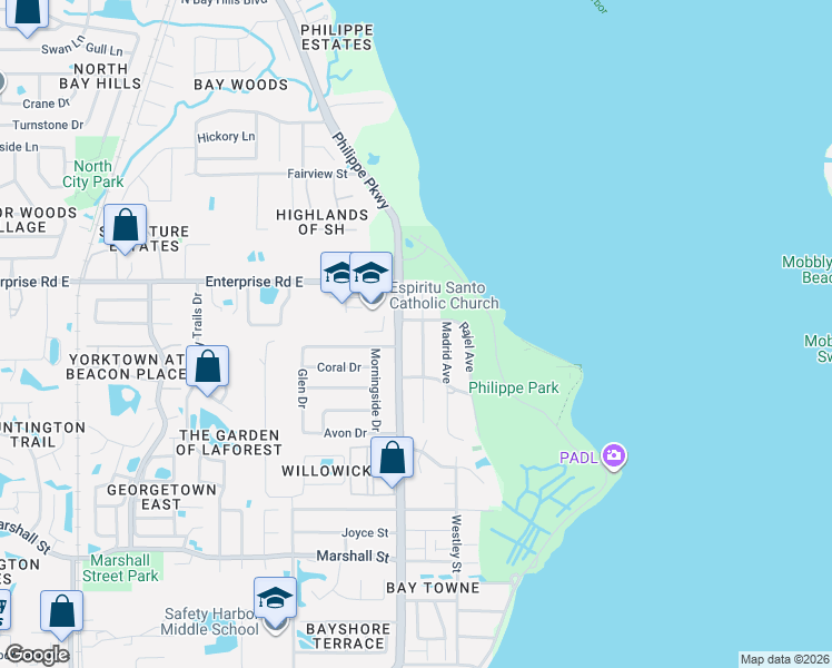 map of restaurants, bars, coffee shops, grocery stores, and more near 2455 Navarez Avenue in Safety Harbor