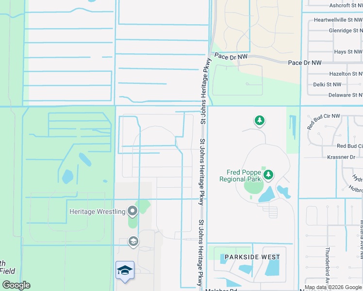 map of restaurants, bars, coffee shops, grocery stores, and more near Saint Johns Heritage Parkway in Palm Bay