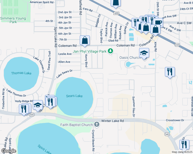 map of restaurants, bars, coffee shops, grocery stores, and more near 905 Turnstone Lane in Winter Haven