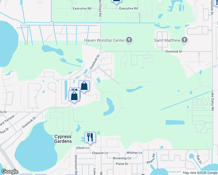 map of restaurants, bars, coffee shops, grocery stores, and more near 151 Island Way in Winter Haven