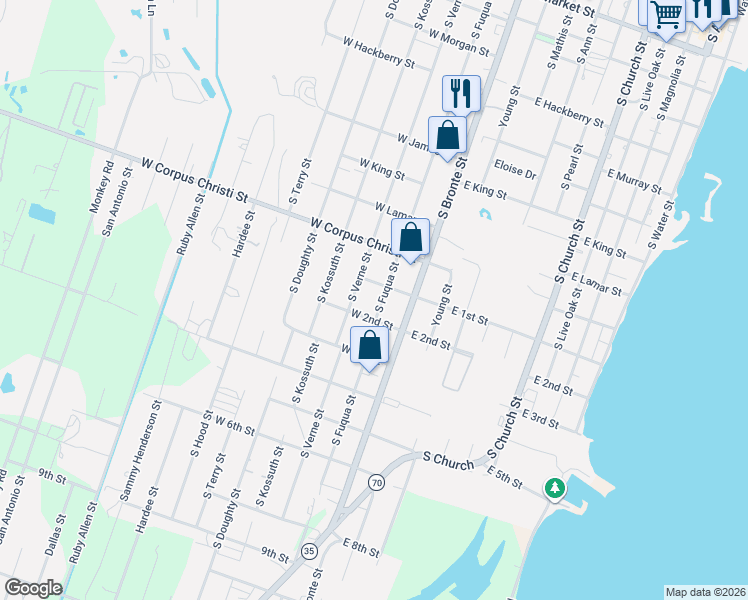 map of restaurants, bars, coffee shops, grocery stores, and more near 1004 South Verne Street in Rockport