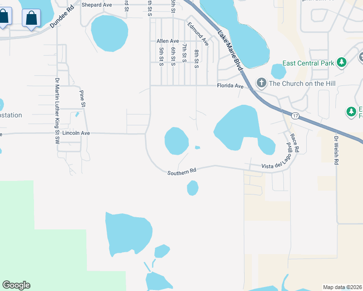 map of restaurants, bars, coffee shops, grocery stores, and more near 705 Lake Ada Boulevard in Dundee