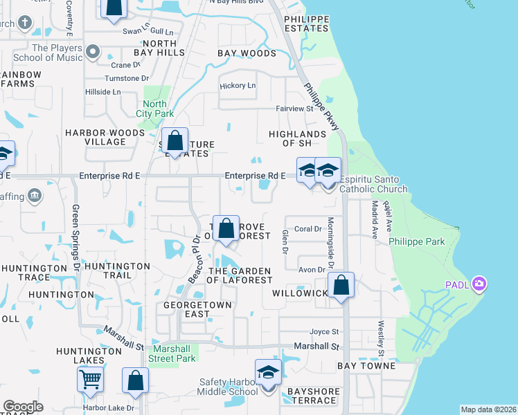 map of restaurants, bars, coffee shops, grocery stores, and more near 2430 Dana Drive in Safety Harbor